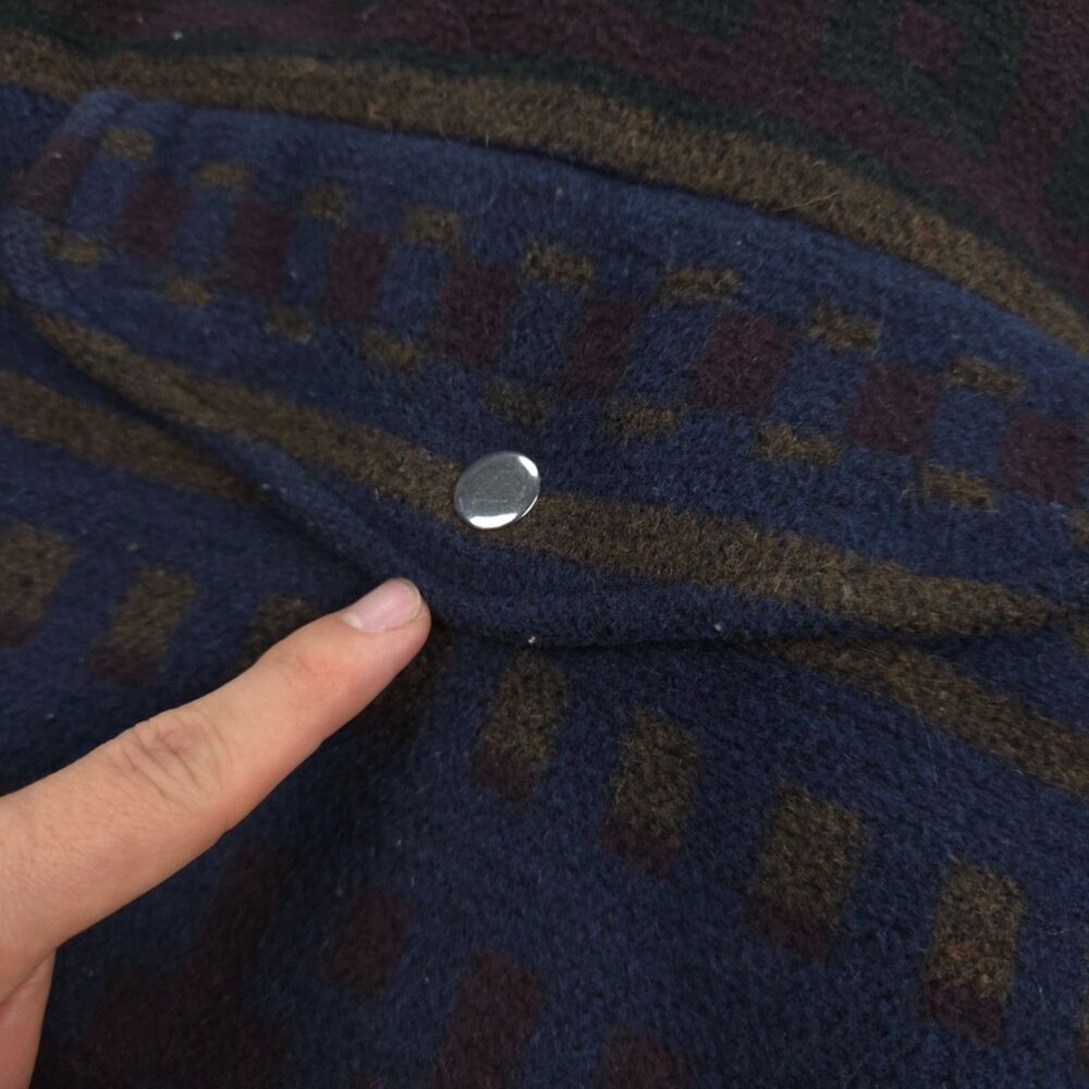 VINTAGE 90s Pacific Trail Wool Chore Jacket Leather Barn Coat Southwest Aztec - Picture 3 of 12